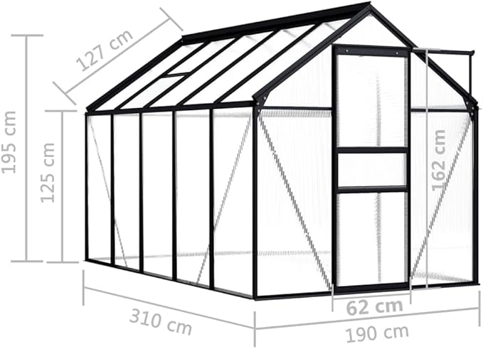 vidaXL Greenhouse, Cold Frame for Garden Patio Backyard Lawn, Green House for Plant Growing Gardening, Outdoor Greenhouse, Anthracite Aluminum