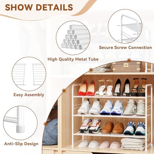 Simple Shoe Rack, Heavy Duty Metal Closet Shoe Storage Organizer, White