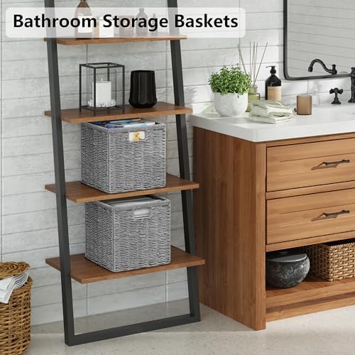 Vagusicc 9 inch Wicker Storage Cubes, Set of 2 Handwoven Wicker Baskets for Storage, Square Cube Organizer Bins, Foldable Paper Rope Storage Baskets for Organizing, Grey