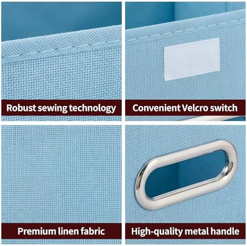 STOREONE Fabric Storage Cube Bins Foldable Organizer Container Collapsible Basket with Lids and Metal Handles, for Home, Bedroom, Closet 6 Pcs (multicolour-blue)
