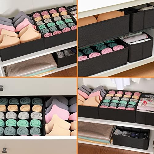 GOGOODA 4 Pcs Underwear Drawer Organizers Divider, Closet Socks Organizer and Storage Boxes for Lingerie, Bra, Undies