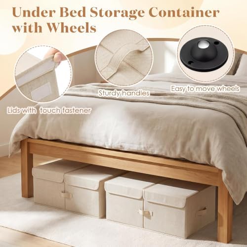 Geelin 4 Pack Under Bed Storage with Wheels, 10 Inch Height 65L Large Capacity Foldable Underbed Storage Bins with Lids & Handles, Easy Assembly Rolling Under Bed Containers for Clothes Blanket, White