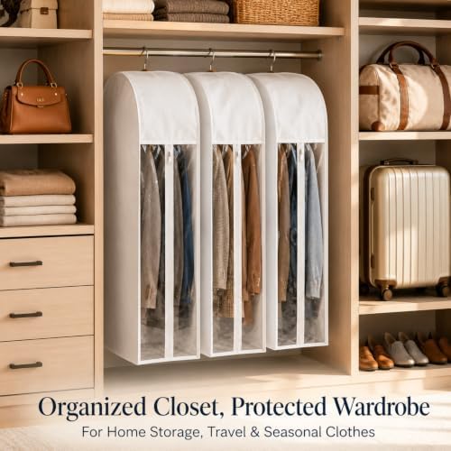 43" Cotton Garment Bags for Hanging Clothes and Storage, 3 Pack
