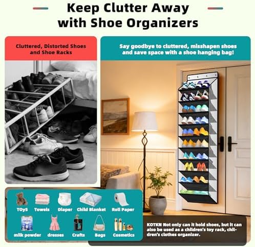 PAULONE 10-Pocket Multi-Use Over the Door Organizer, Heavy Duty 95lbs Capacity with Breathable Mesh, Versatile Hanging Storage for Shoes, Toys, Office Supplies-Classic (Black, 10-Shelf,)