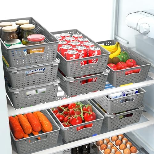 Simple Houseware Stackable Plastic Woven Basket Organizer, 6 Pack, Gray