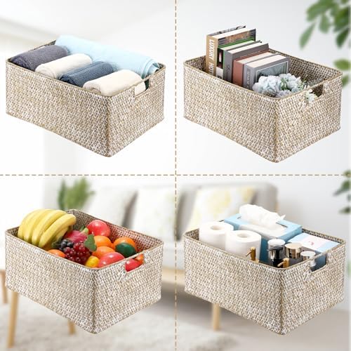 Hipiwe Wicker Storage Basket Bin X-Large Rectangular Opened Baskets Box