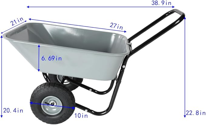 Dual Wheel Garden Wheelbarrow Heavy Duty Yard Cart, 300 LBS Capacity Utility Cart with Pneumatic Tires, Rustproof Poly Tray & Steel Handle for Lawn, Farm, Garden and Landscaping (Black+Gray)