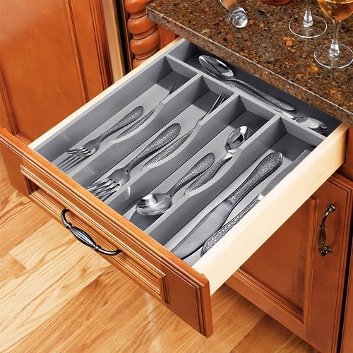 Greenual Gray Silverware Organizer 10 In Utensil Organizer Silverware Tray for Drawer Cutlery Flatware Organizer for Kitchen Bamboo Wood