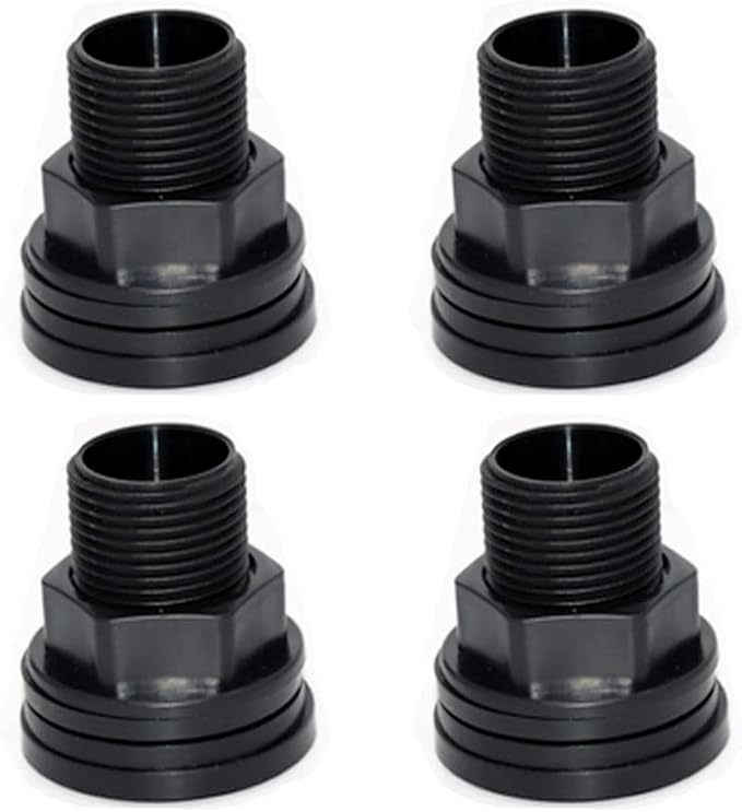 PVC Bulkhead Fitting Double Threaded Bulkhead Water Tank Connector for Rain Barrels, Aquariums, Water Tanks, Tubs, Pools, Spigot, Black, 3/4 Inch Male 1/2 Inch Female (4 Pieces)