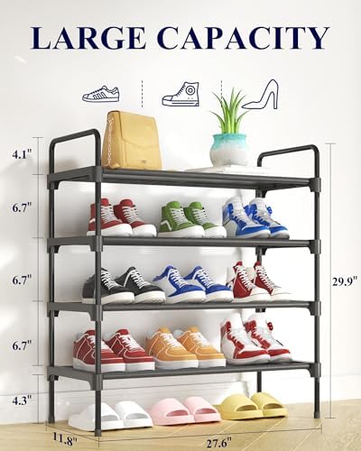 Kitsure Shoe Rack for Closet, Shoe Storage, 27.6" Wide - 4 Tiers, Black