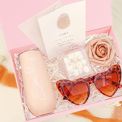Aimyoo Pink Collapsible Gift Box with Magnetic Closure Lids 10.5x7x3 in, Bridesmaid Groomsman Proposal Boxes, Rectangle Storage Box 5 Pack