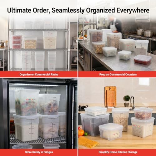 2 Pack 4 QT Airtight Commercial Food Storage Containers, BPA-Free Translucent Polypropylene, Built-In Labeling Area, Stackable for Coffee Beans & Dry Goods, Shallow Model