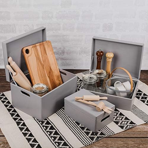 Creative Deco Large Gray Wooden Box Storage with Hinged Lid
