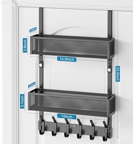 Over the Door Hooks,Door Hanger Organizer Fits Doors 1 3/4" Black