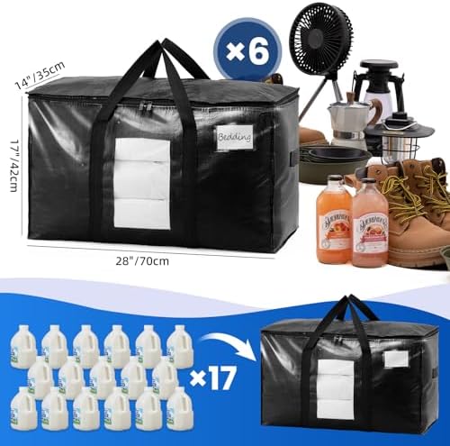 TAILI 6 Pack Black Extra Large Moving Bags,Storage Bag with Visible Window