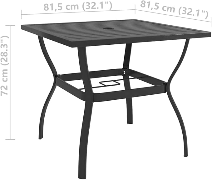 vidaXL Powder-Coated Steel Patio Table with Parasol Hole, Industrial Style, Outdoor Use, Easy Assembly, Anthracite, 32.1" x 32.1" x 28.3"