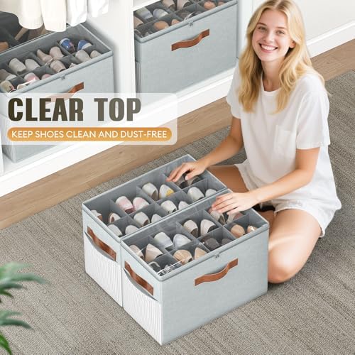 2 Pack Shoe Organizer for Closet, Foldable Shoe Storage with Adjustable
