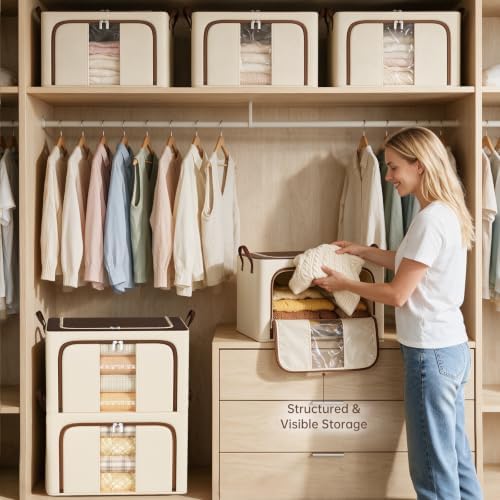 Clothes Storage Bins, 3 Openings, 100L, Brown