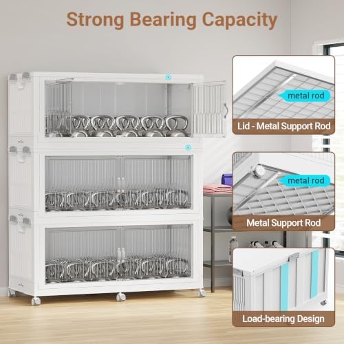 BROVIEW 1020QT Extra Large Stackable Storage Bins with Lid, 3Pack White