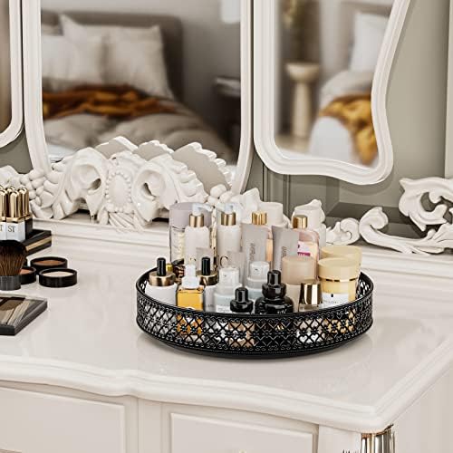 11 inch Lazy Susan Turntable - Metal Spice Organizer for Cabinet Table Top | 360° Smooth Rotating Tray Black Lazy Susan with Rim for Dining Table, Pantry, Countertop, Kitchen, Bathroom Vanity Storage