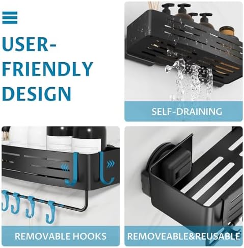 Onemake Suction Cup Shower Caddy, Shower Shelf, Bathroom Organizer, Black