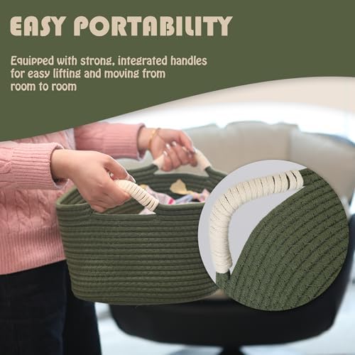 Sea Team Dog Toy Storage Basket with Handles, Green Woof