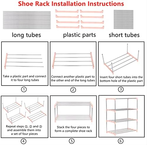 Stackable Small Shoe Rack, Entryway, Hallway and Closet (10-Tier, Pink)