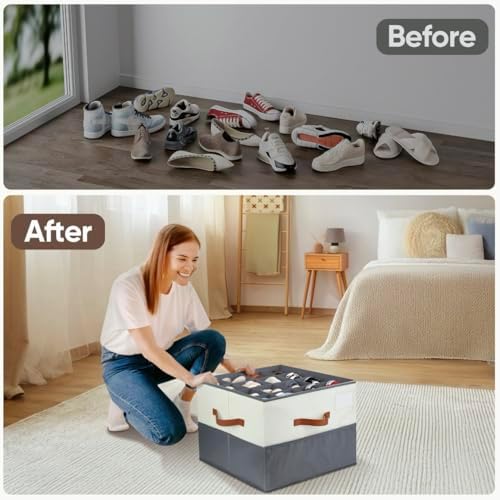 Shoe Organizer for Closet, Adjustable Storage Box Holds 32 Pairs