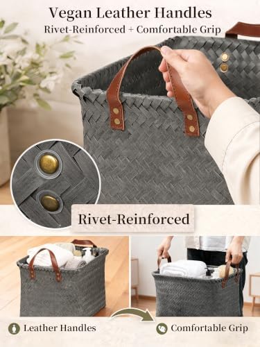 Wicker Storage Baskets, 4 Pack Woven Baskets for Shelves, Grey