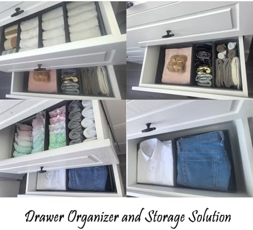 Bructhun Sock Drawer Organizer 3 Pack - Collapsible Fabric Storage Bins for Underwear Divider, Small Closet Organizers with 3 Compartments, Beige