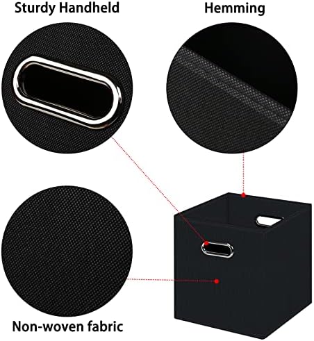 Black Foldable Storage Cubes Bins , Fabric Storage Box Cubes Organizer Baskets with Dual Handles for Home Organizer (Black)