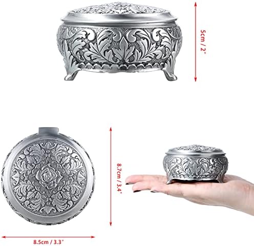 Hipiwe Metal Jewelry Box Vintage Ring Holder Small Round Trinket Organizer