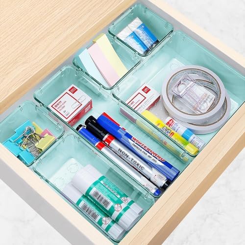 13 PCS Drawer Organizer Set, 5 Size Bathroom and kitchen organizer Trays | Bathroom and kitchen Drawer cabinet organizer Trays, Clear Storage Bins for Makeup, Jewelry, Utensils and Gadgets