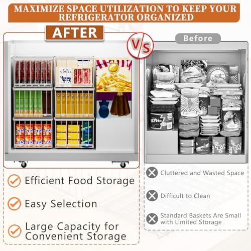 Large Freezer Organizer Bins for 5 to 9 Cu.Ft,Quick Expand/Collapse,6PACK