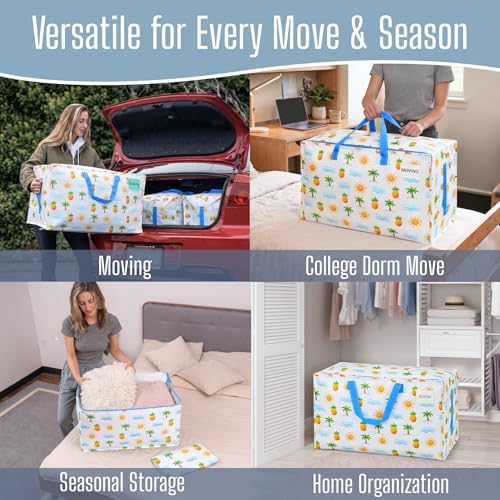 VENO 6 Pack Extra Large Heavy Duty Moving Bags with Wide Opening & Reinforced Handles, Reusable Storage Tote Bags with Strong Zippers for Clothes, College Dorm Essentials & Moving Supplies