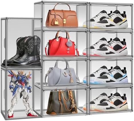 2 Pack Black Acrylic Shoe Boxes, Space-Saving Everyday Sneaker Storage