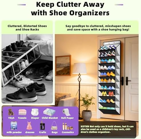 PAULONE 10-Pocket Multi-Use Over the Door Organizer, Heavy Duty 95lbs Capacity with Breathable Mesh, Versatile Hanging Storage for Shoes, Toys, Office Supplies-Classic (Piano Gloss Black, 10-Shelf,)