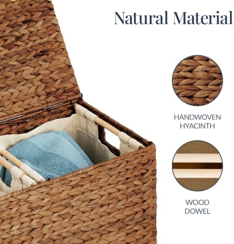Best Choice Products X-Large Laundry Hamper with Lid, Natural Handwoven Hyacinth Laundry Basket, W/Removeable & Washable Liner Bag, Portable, Handles, 53 Gallon (200 liters) - Chestnut