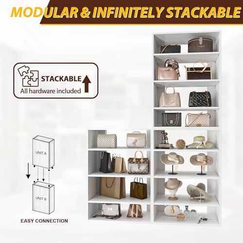 Modular Closet System, 72" Wide Wall-Mounted Closet Tower Organizer with Adjustable Shelves for Walk-In Closet Storage, White