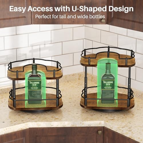 SNTD Lazy Susan Spice Rack Organizer for Cabinet, Wood, Vintage, 9 in | Rotating Turntable, Height Adjustable, Space-Saving D-Shape Design, Revolving Spice Storage for Kitchen Countertop Pantry