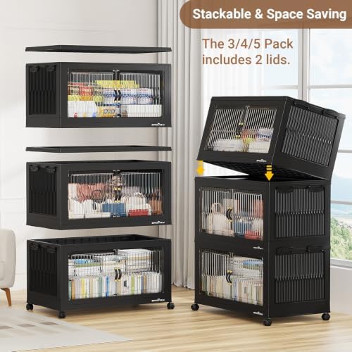 BROVIEW 1000QT Extra Large Stackable Storage Bins with Lids, 5Pack Black