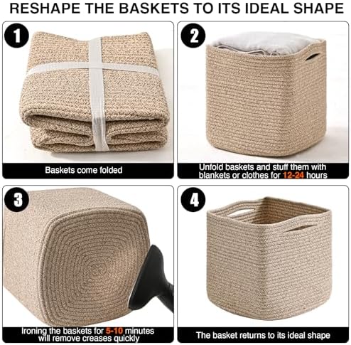 ICERZCZ 11 Inch Cube Storage Bins, Woven Baskets, Mixed Brown, Pack of 3