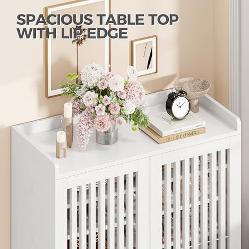 IRONCK Shoe Cabinet with Slatted Doors, 6-Tier Shoe Storage Cabinet, White