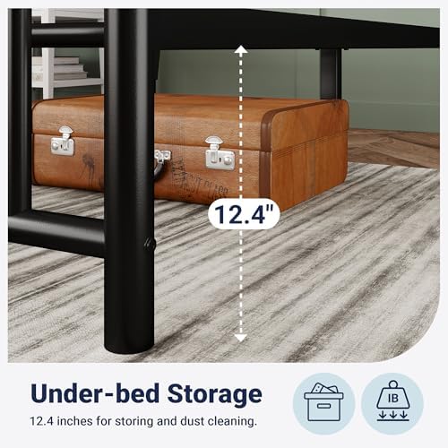 Allewie 14'' Twin Size Metal Platform Bed Frame, Vintage Headboard, Black