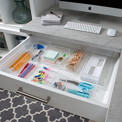 Simplify Small Multi-Purpose Drawer Organizer | Desk | Office Supplies | Storage | Bathroom | Cosmetics | Accessories | Organization | Transparent | Super Clear