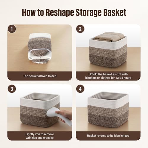 5-Pack Storage Cubes Woven Rope Baskets, 2 Sizes Organizer Bins | Ideal for Closet, Shelf, Bookshelf, Nursery, Changing Table, Cube Storage Bins, Storage Baskets for Bathroom Toy & Home