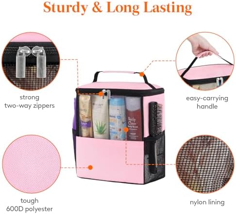 Lifewit Mesh Shower Caddy Bag Portable for College Dorm Room Essentials, Hanging Organizer Basket, Quick Dry Tote Bag for Camping, Bathroom, Beach, Travel, Large, Pink | Portable, Quick Dry, College Dorm Room Essentials, Tote Bag for Toiletry, Bathroom...