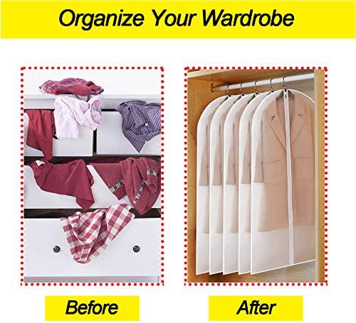 Garment Bag Covers 24''X54'' Lightweight White PEVA Breathable Bags (Pack of 6) with Study Full Zipper for Closet Clothes Storag (24''X55'', White)