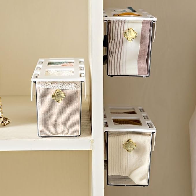 Hanging Underwear Drawer Organizer, Stackable Bra & Sock Organizer for Closet, Wall Mounted Storage Box for Bra, Socks, Underwear, Tie, Belt, Scarf, Punch-Free Installation (2)