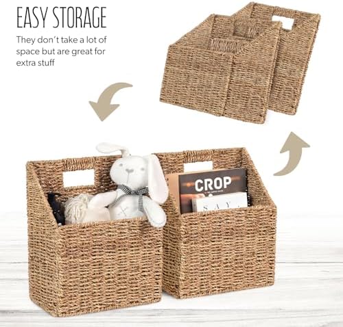 Wicker Hanging Storage Basket (10,5"Lx6,5"Wx13"H), Set of 2 Wall Baskets, Seagrass Baskets, Wall Decor Wicker Basket Hanging for Organizing Files, Mails, Books, Magazine,...